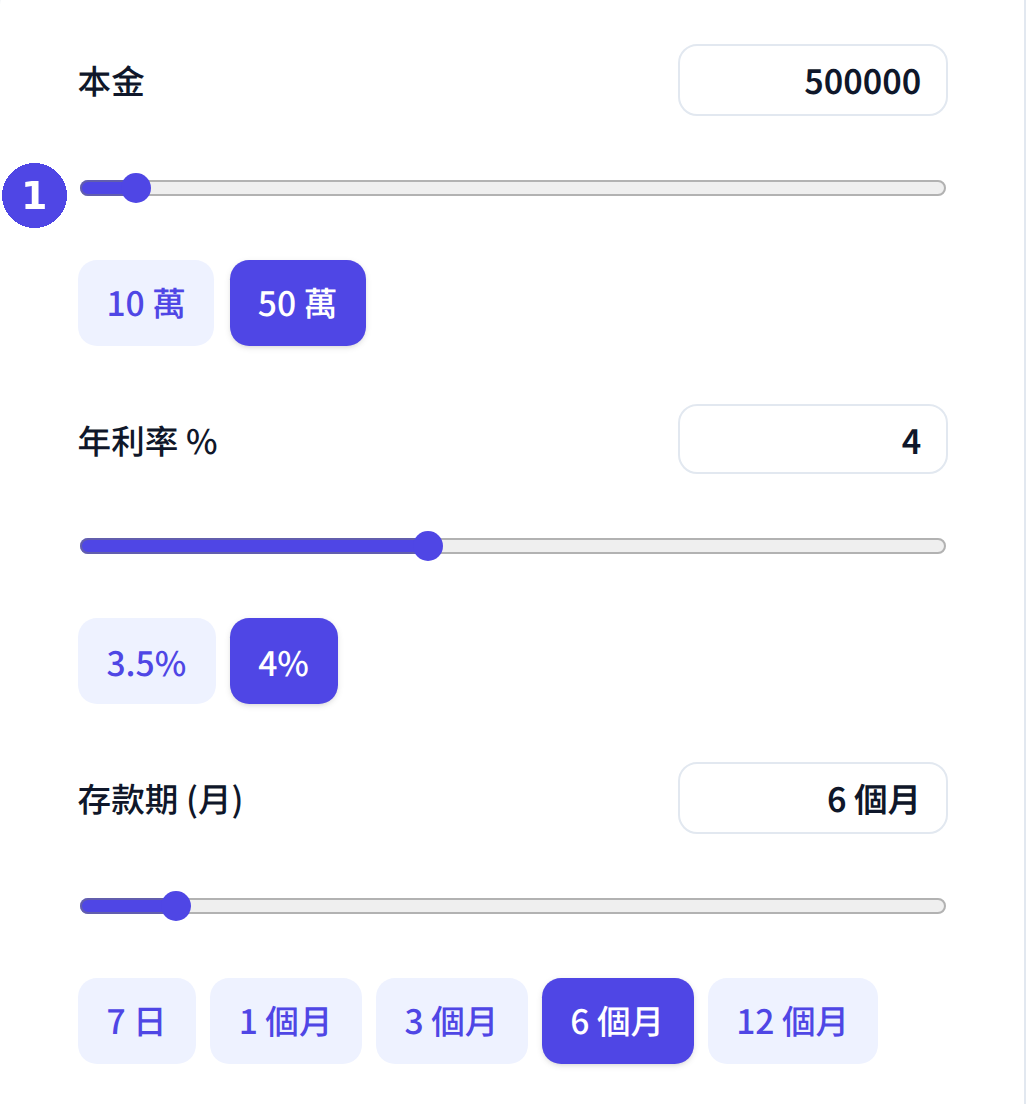 定期存款計算機：輸入本金及年利率