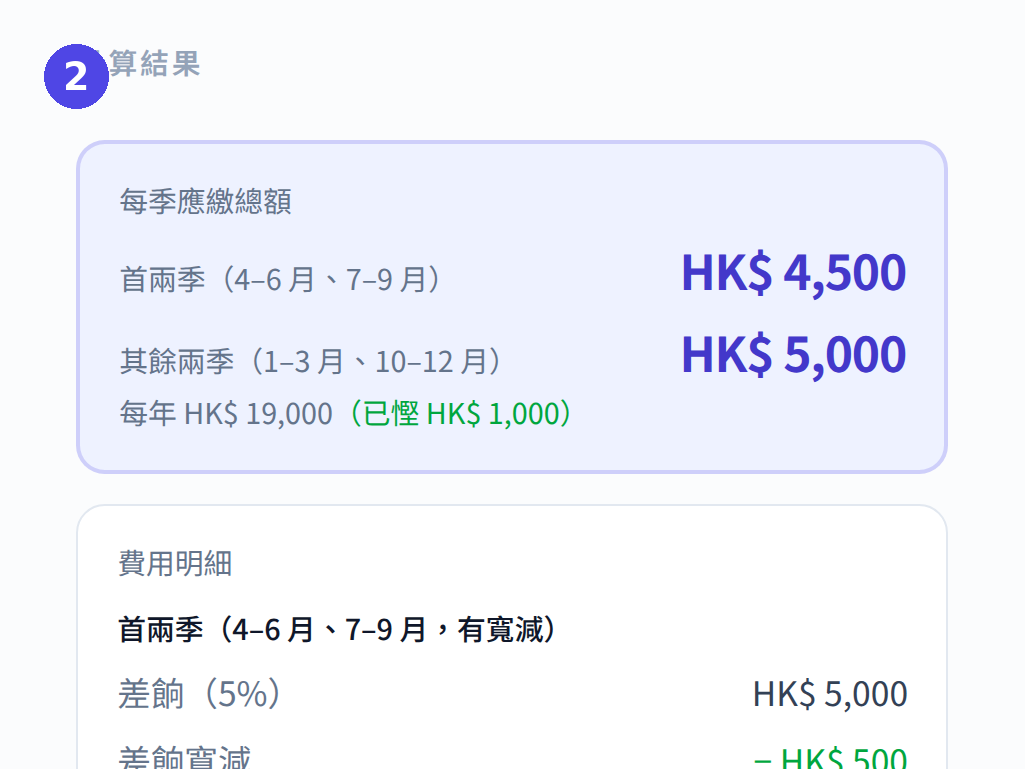 差餉計算機：輸入每季差餉寬減金額