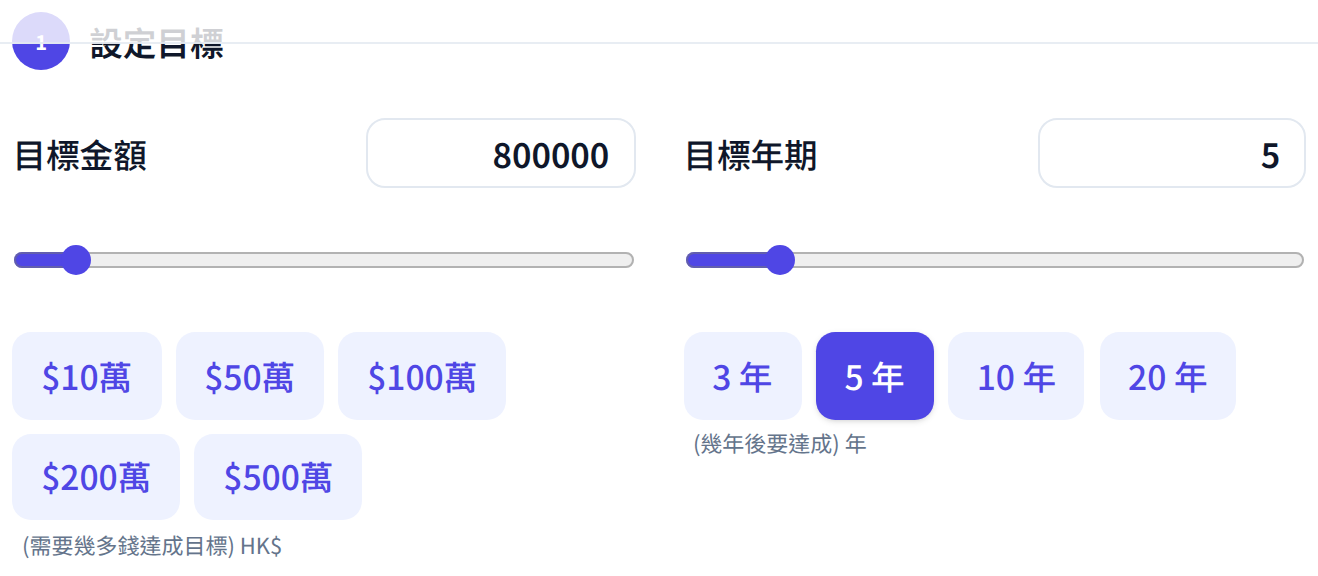 儲蓄規劃計算機:輸入目標金額及目標年期