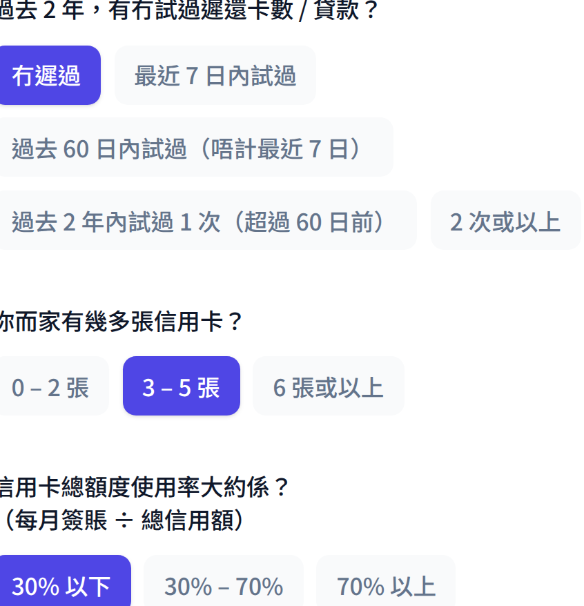 TU 信貸評分自測：逾期紀錄、信用卡數目及使用率